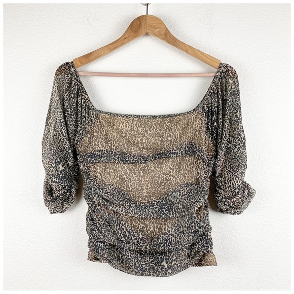 Anthropologie Shirred Animal Print Mesh Top Size Small‎ - Picture 4 of 11